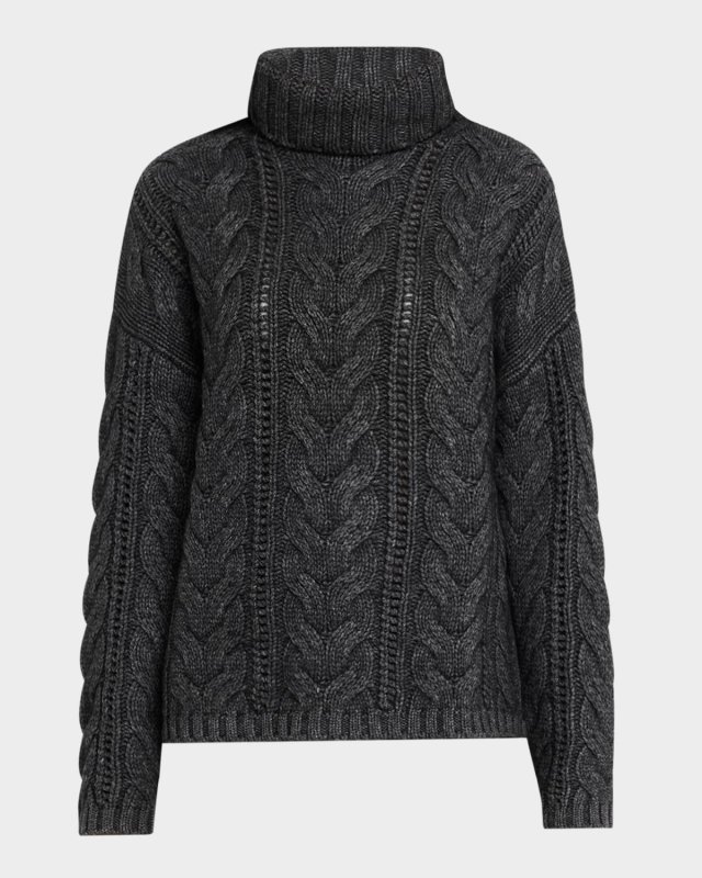 Wool-Cashmere Cable Turtleneck Sweat